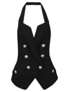 Balmain Structured Crepe Halterneck Top In Black
