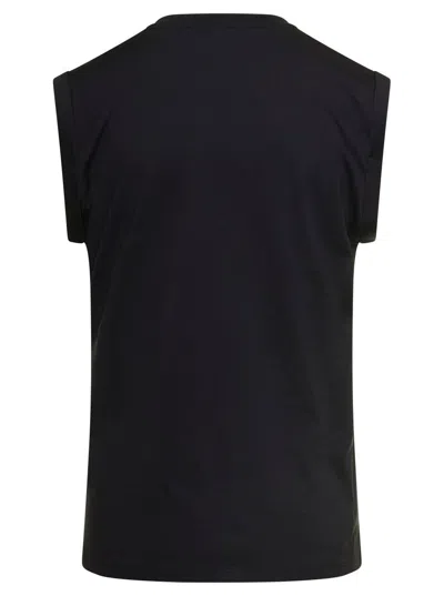 Balmain Black Tank Top With Contrasting Lettering Print And Jewel Buttons In Cotton Donna