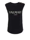 BALMAIN BLACK TANK TOP WITH GOLDEN BUTTONS