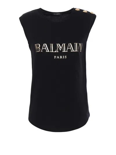 Balmain Black Tank Top With Golden Buttons