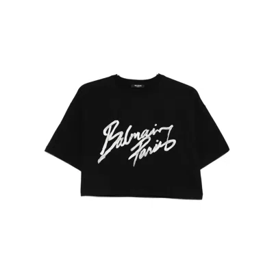 BALMAIN BALMAIN BLACK TOPS - T-SHIRTS & JERSEYS WOMEN