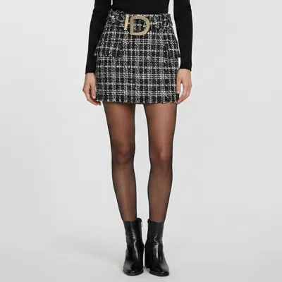 Pre-owned Balmain Black Tweed Belted Mini Skirt S