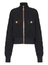 Balmain Textured Fabric Short Jacket With High Collar In Black