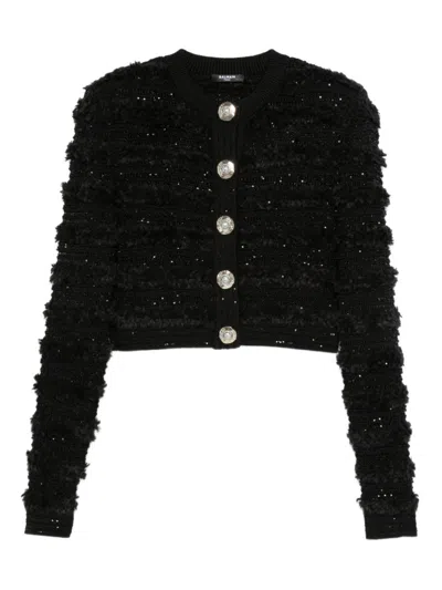 BALMAIN BLACK TWEED CARDIGAN