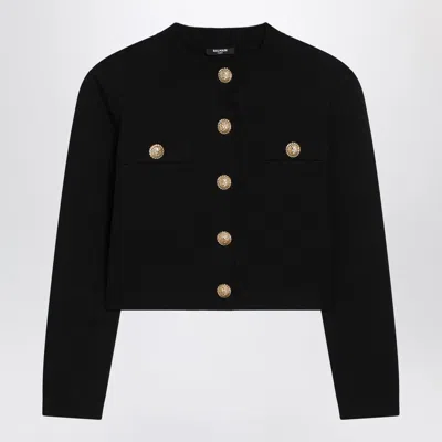 Balmain Tweed Cropped Cardigan In Black