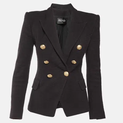 Pre-owned Balmain Black Tweed Double Breasted Blazer S