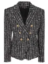 Balmain Tweed Jacket Structured Cinched Waist In Black
