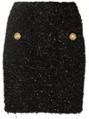 Balmain Black Pencil Mini Skirt With Jewel Buttons In Tweed Woman
