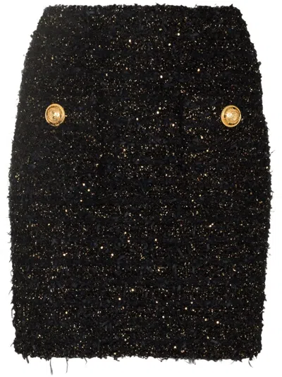 BALMAIN BLACK TWEED MINI SKIRT