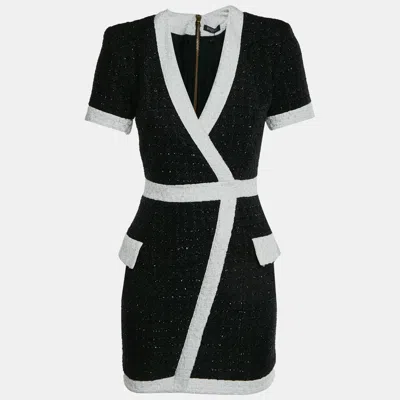 Pre-owned Balmain Black Tweed Sheath Dress M