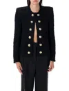 Balmain Tweed Jacket With Frayed Edges And Gold-tone Buttons In Black