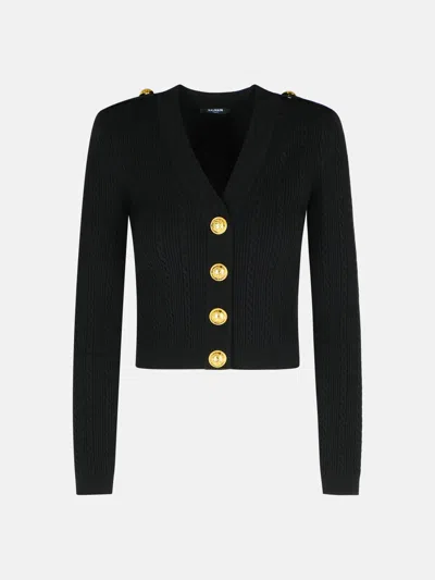 Balmain Black Twisted Knit Long-sleeved Cardigan
