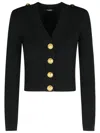 Balmain Structured Shoulder Black V-neck Cardigan With Decorative Buttons In Black