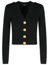 Balmain Structured Shoulder Black V-neck Cardigan With Decorative Buttons In Black