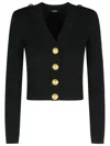 Balmain Structured Shoulder Black V-neck Cardigan With Decorative Buttons In Black