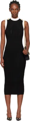 Balmain Black Two-tone Cable-knit Midi Dress In Black