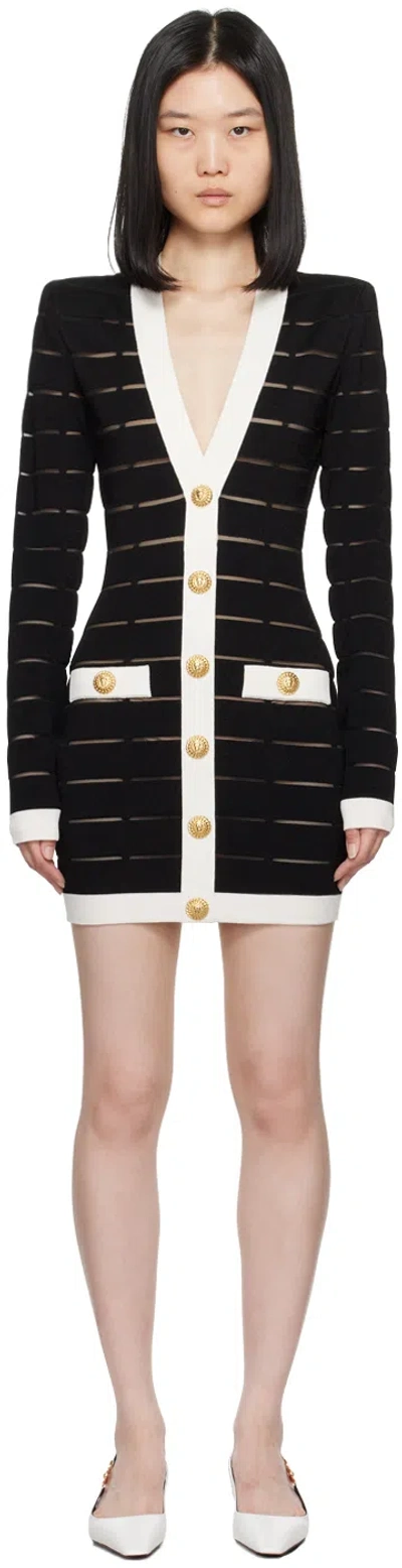 BALMAIN BLACK TWO-TONE MINIDRESS