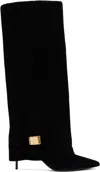 Balmain Uma Suede Foldover Knee Boots In 0pa Noir