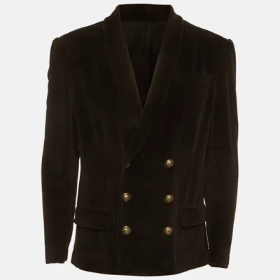 Pre-owned Balmain Black Velvet Double Breasted Blazer L