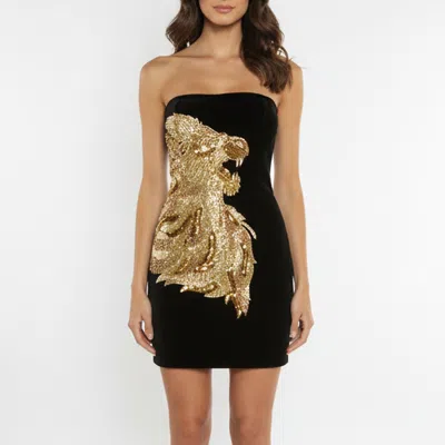 Pre-owned Balmain Black Velvet Lion Embossed Mini Dress M