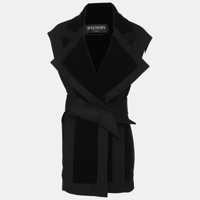 Pre-owned Balmain Black Velvet Wool Waist Belt Jacket M