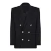 Balmain Double-breasted Grain De Poudre Wool Blazer In Black