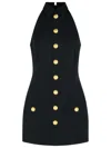 Balmain Black Dress With Pointed Collar And Logo Buttons On The Front In Wool Woman