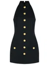 Balmain Black Dress With Pointed Collar And Logo Buttons On The Front