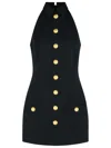 Balmain Black Dress With Pointed Collar And Logo Buttons On The Front