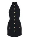 Balmain Black Dress With Pointed Collar And Logo Buttons On The Front In Black