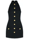 Balmain Black Dress With Pointed Collar And Logo Buttons On The Front In Black