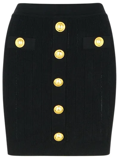 BALMAIN BALMAIN BLACK VISCOSE BLEND MINISKIRT WOMEN