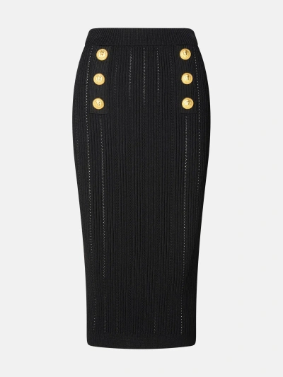 Balmain "knitted Midi Skirt With Embossed In Black