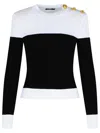 Balmain 3-button Twisted Knit Colorblock Top In Black