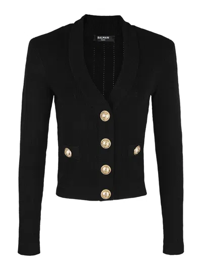 BALMAIN BLACK VISCOSE CARDIGAN