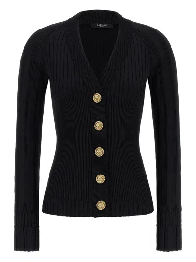 Balmain Black Viscose Cardigan Classic Short In Multi