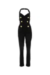 Balmain Crepe Texture Halterneck Jumpsuit With Button Detailing In Noir