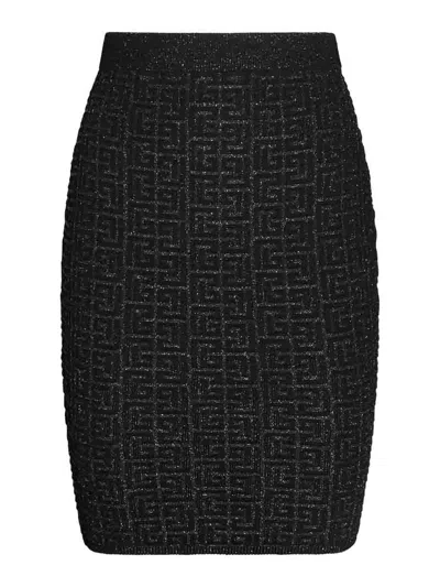 BALMAIN BLACK VISCOSE MIDI SKIRT