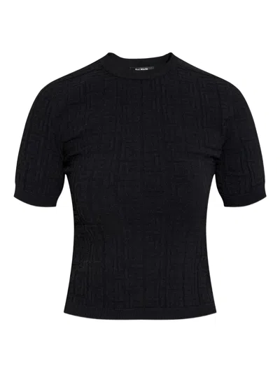 Balmain Black Viscose Polyester Sleeve Top