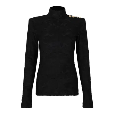 BALMAIN BALMAIN BLACK VISCOSE-POLYESTER TOP