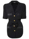 Balmain Belted Lapel Collar Shirt Pockets In Noir (black)