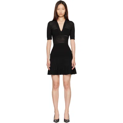 Balmain Black V-neck Knit Flare Minidress