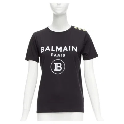Pre-owned Balmain Black White B Logo Gold Military Buttons Tshirt Fr34 Xxs