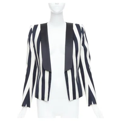 Pre-owned Balmain Black White Cotton Blend Bold Striped Power Shoulder Blazer Fr38 M
