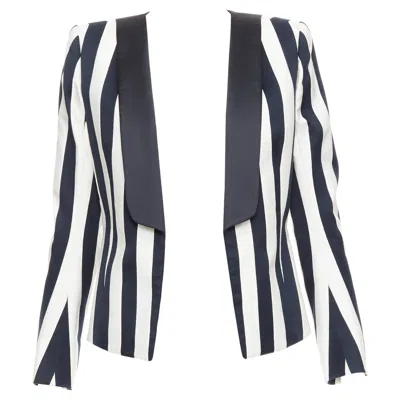 Pre-owned Balmain Black White Cotton Blend Bold Striped Power Shoulder Blazer Fr38 M