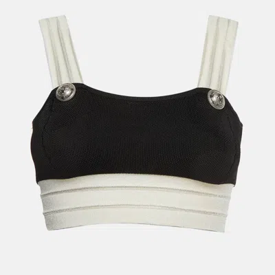 Pre-owned Balmain Black/ White Knit Bralette Top M