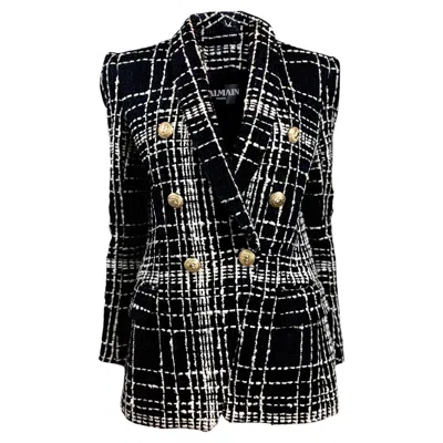 Pre-owned Balmain Black White Tweed Jacket