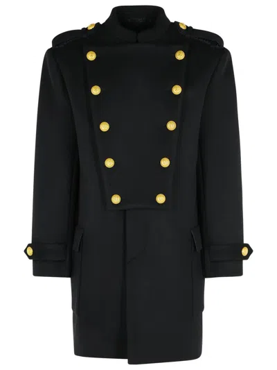 BALMAIN BALMAIN BLACK WOOL AND CASHMERE COAT