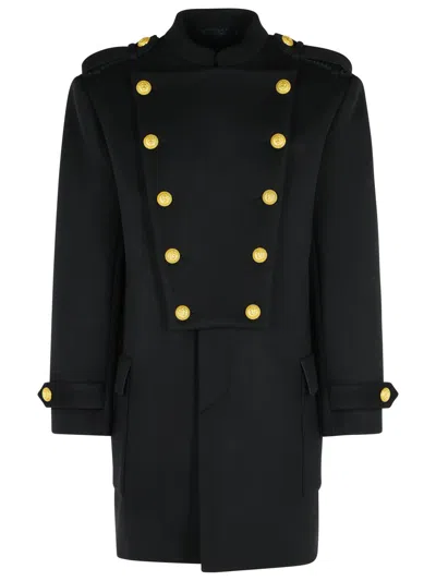 BALMAIN BLACK WOOL AND CASHMERE COAT