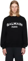 BALMAIN BLACK WOOL 'BALMAIN PARIS' SWEATER